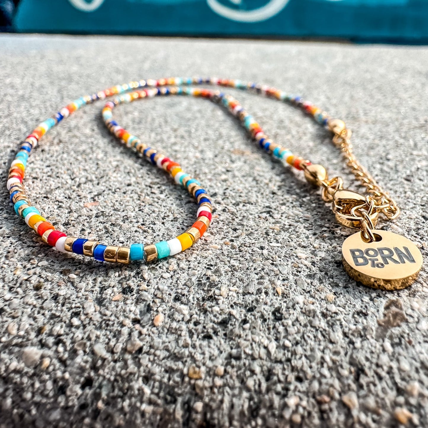 Beaded bracelet, adjustable bracelet made with colored beads, friendship bracelet, Surf Jewelry made by Born to Rock Jewelry, Family owned sports inspired and lifestyle jewelry brand based in San Diego, California