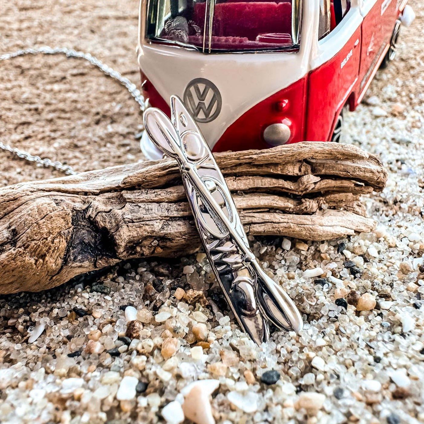 Silver Kayak Pendant Necklace made by Born to Rock Jewelry. Based in San Diego, California. Kayak, kayaking, Beach, Ocean, Sports, Water Sports Accessories, Outdoor Adventure & Surf Shop.