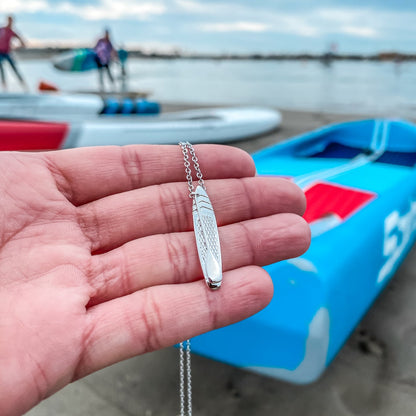 Jewelry for stand up paddlers. Looking for places to buy or rent a paddle board? This stand up paddle board pendant will be the best and highest performance SUP you'll ever find. Take your paddle board with you, even when you're not surfing, racing or touring. Shop SUP jewelry online or at a surf shop near you.