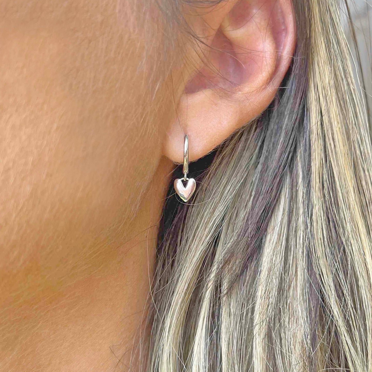 Silver Heart Hoops