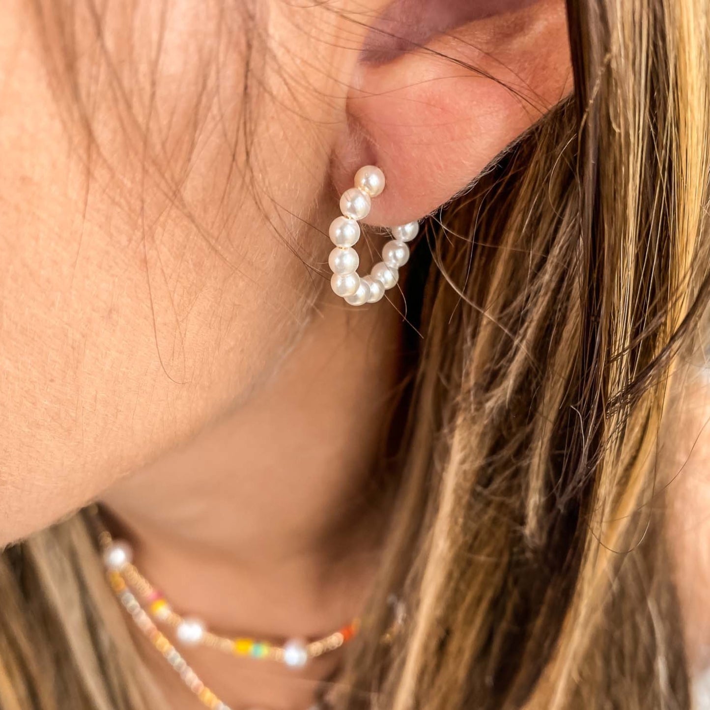 Silver Pearl Hoop Earrings