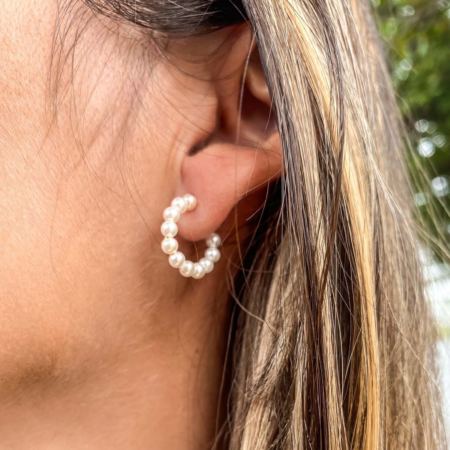 Gold Pearl Hoop Earrings