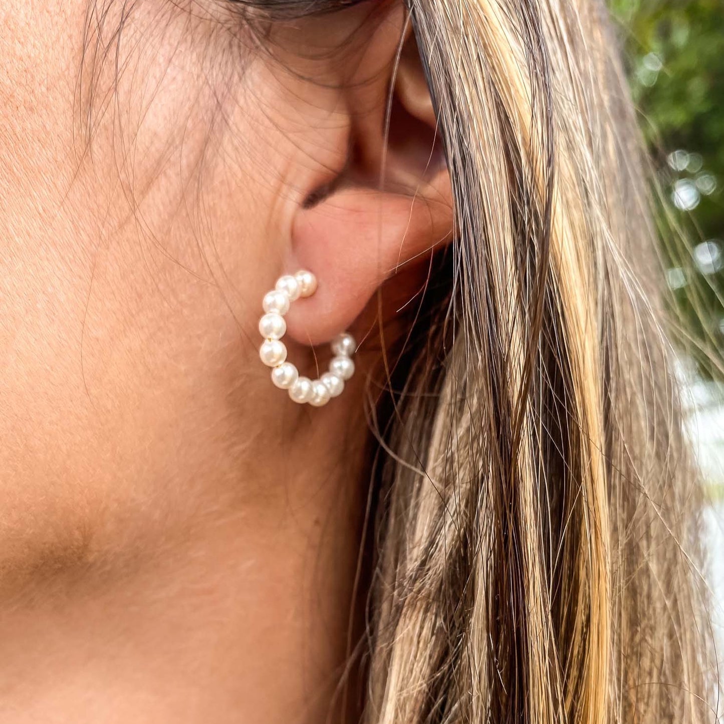 Silver Pearl Hoop Earrings