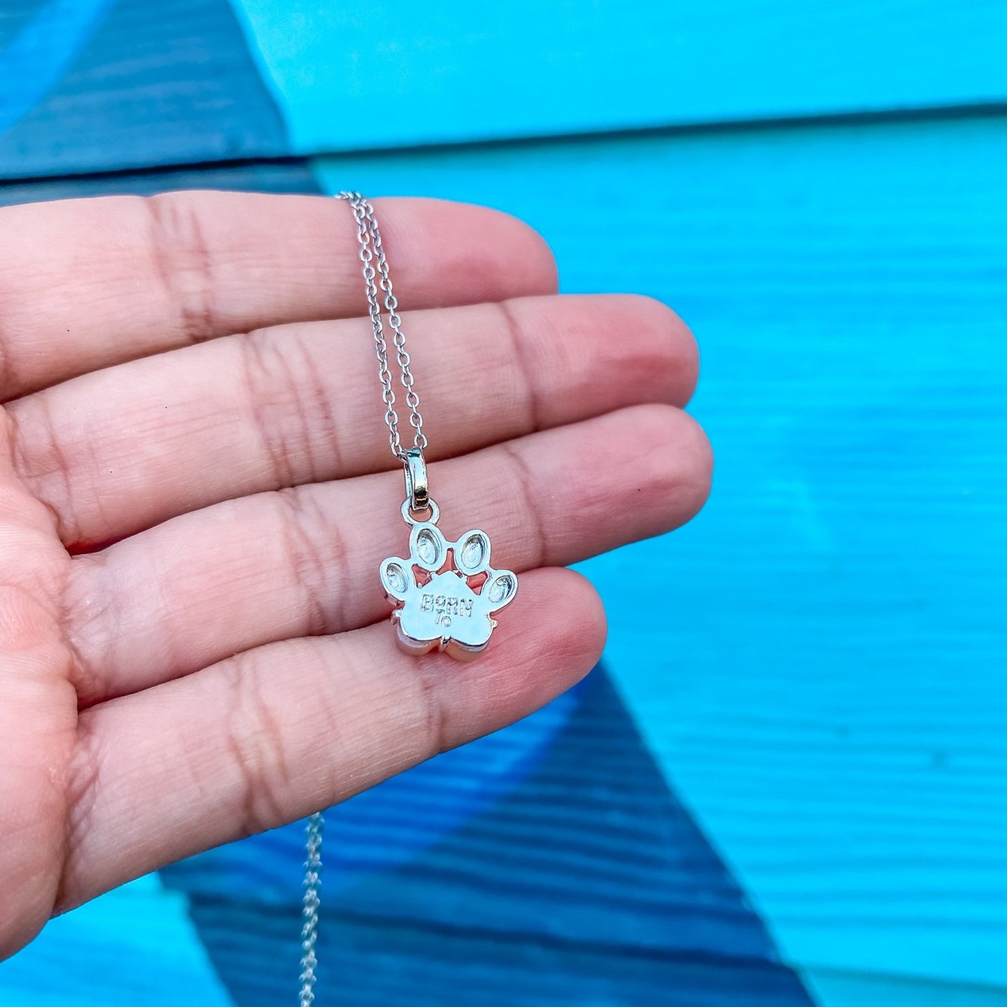 Pet Paw Charm Necklace in Mother-of-pearl. Best gift for pet moms and pet lovers. Made by Born to Rock Jewelry
