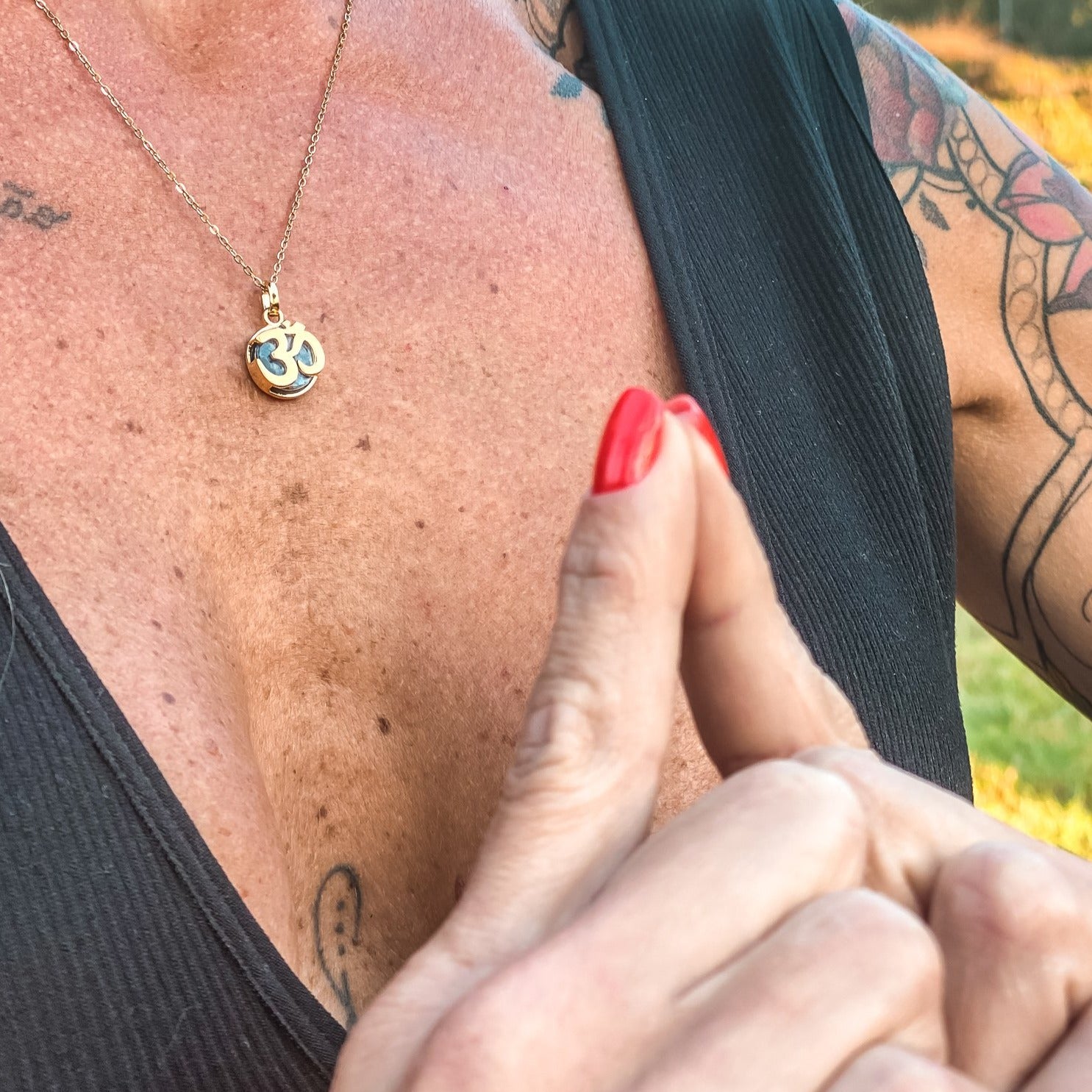 Om Yoga necklace with the third chakra gemstone crystal, Blue Crystal, sodalite made by Born to Rock Jewelry