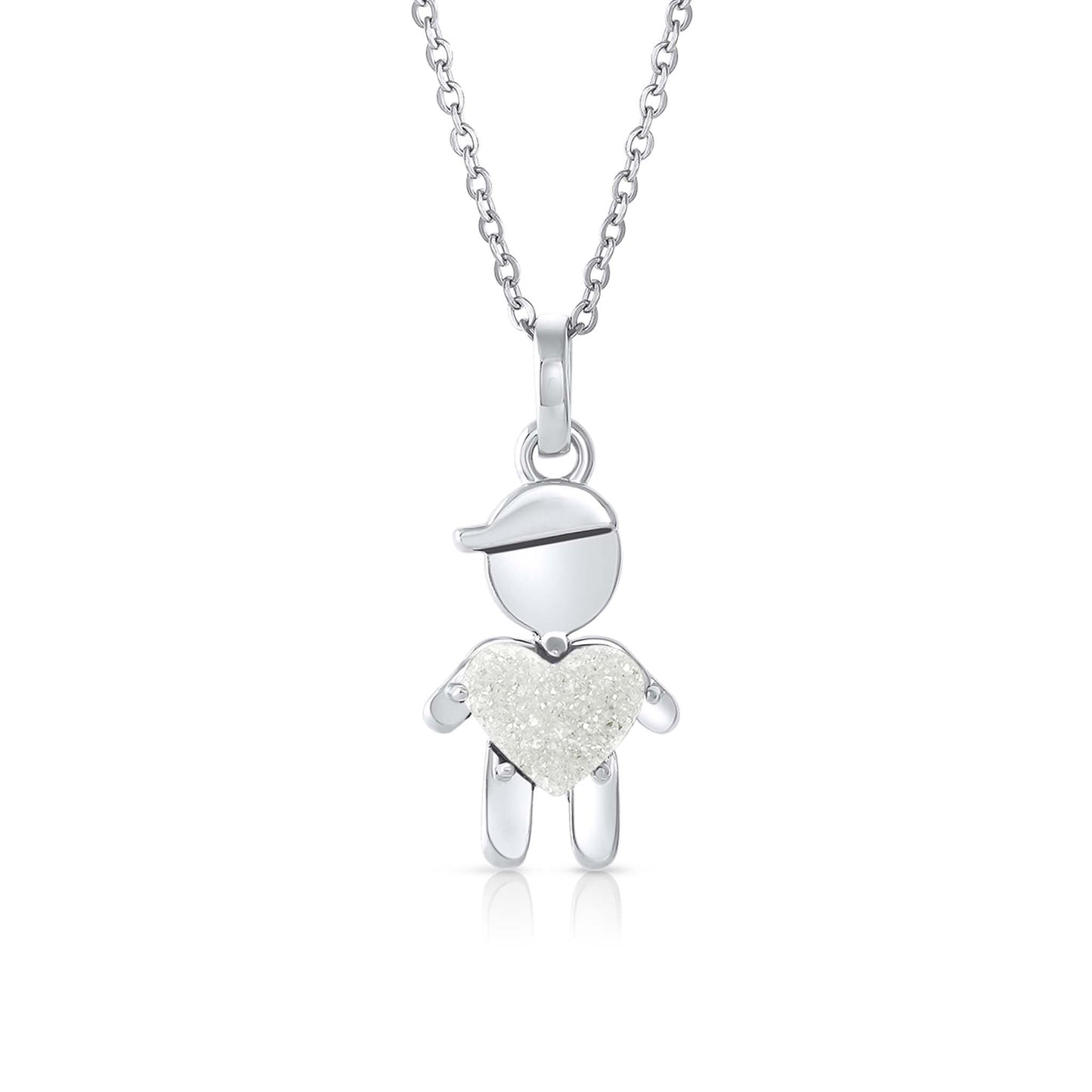 APRIL Birthstone little boy Necklace in  Quartz Crystal-Born to Rock Jewelry - One-of-a-kind birthstone jewelry collection. This unique & meaningful birthstone charm necklace is the perfect gift for yourself, Mother's Day, Valentine's Day, baby shower, Christmas & birthdays. A personalized gift idea for every mom, mom-to-be, grandma, bride, bridesmaid, daughter, wife, mother-in-law & loved one.