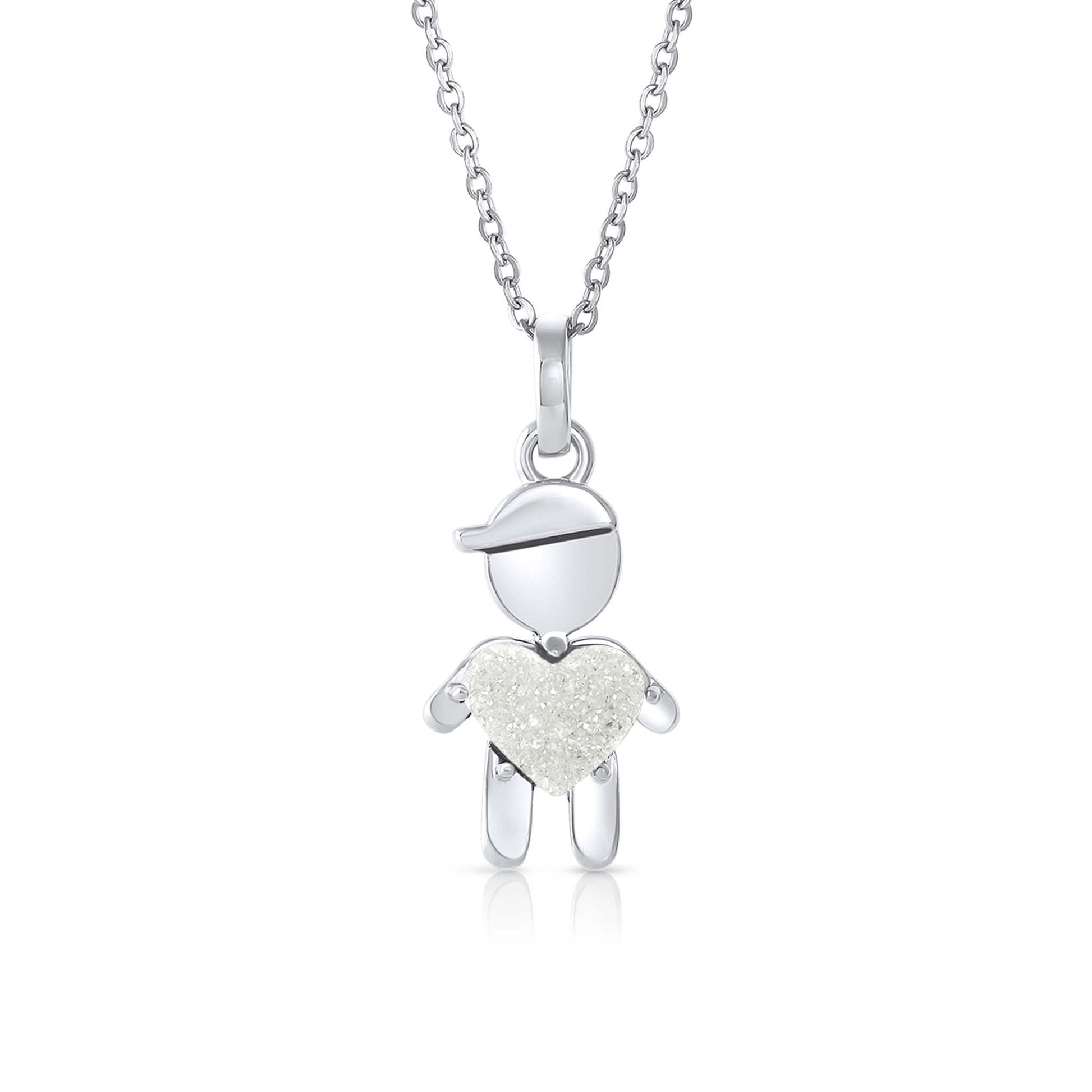 APRIL Birthstone little boy Necklace in  Quartz Crystal-Born to Rock Jewelry - One-of-a-kind birthstone jewelry collection. This unique & meaningful birthstone charm necklace is the perfect gift for yourself, Mother's Day, Valentine's Day, baby shower, Christmas & birthdays. A personalized gift idea for every mom, mom-to-be, grandma, bride, bridesmaid, daughter, wife, mother-in-law & loved one.