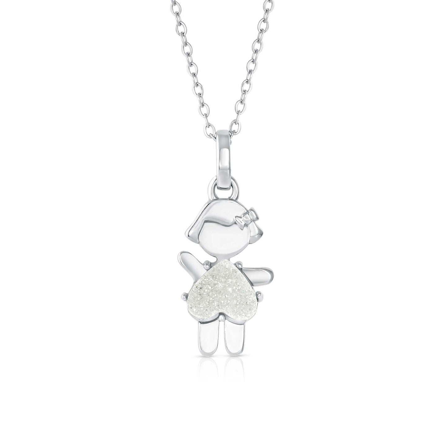 APRIL Birthstone little girl Necklace in Quartz Crystal-Born to Rock Jewelry - One-of-a-kind birthstone jewelry collection. This unique & meaningful birthstone charm necklace is the perfect gift for yourself, Mother's Day, Valentine's Day, baby shower, Christmas & birthdays. A personalized gift idea for every mom, mom-to-be, grandma, bride, bridesmaid, daughter, wife, mother-in-law & loved one.