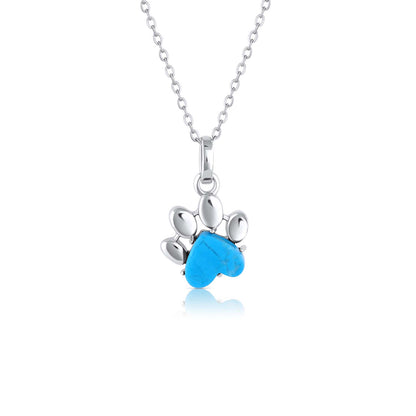 Pet Paw Charm Necklace in Turquoise. Best gift for pet moms and pet lovers. Made by Born to Rock Jewelry