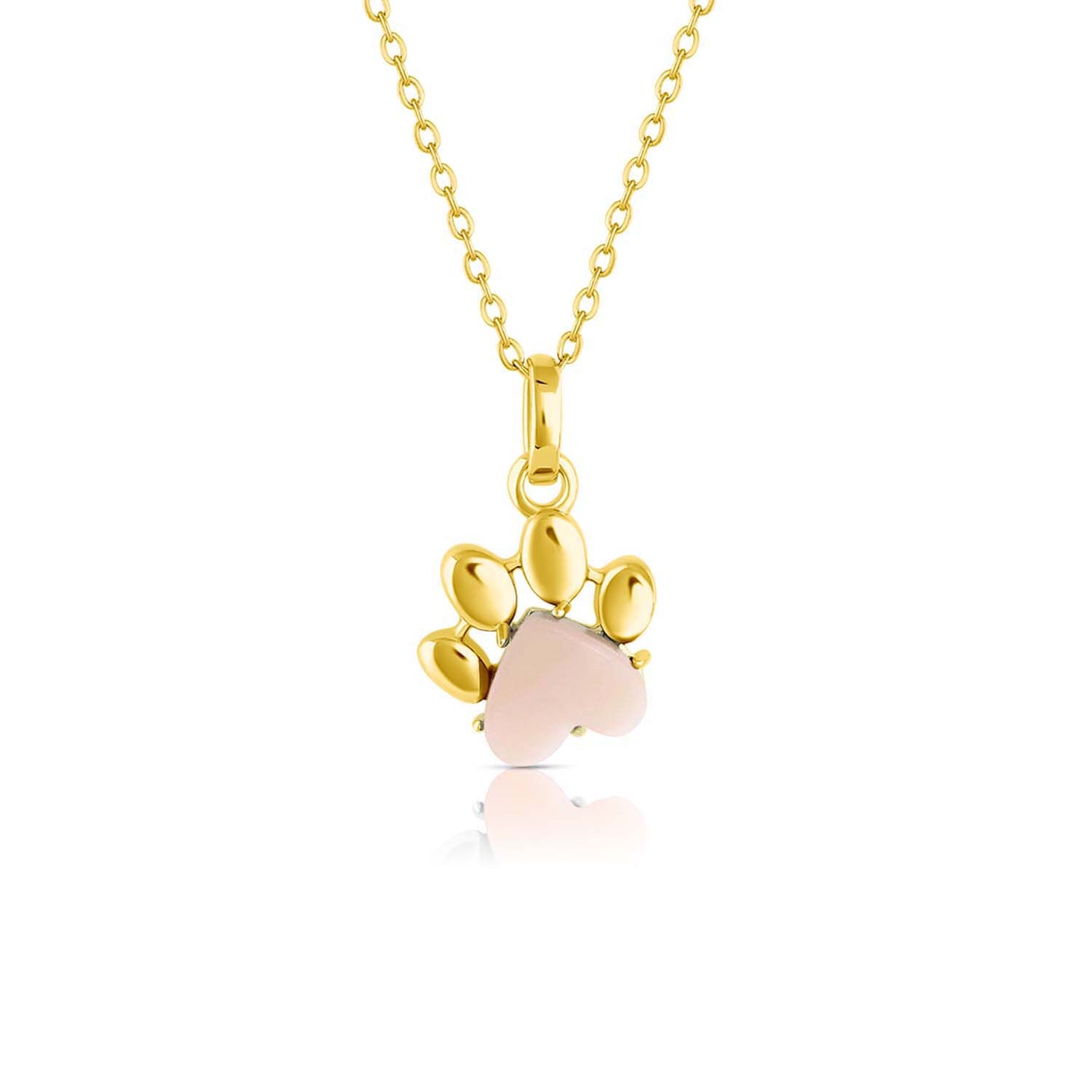 Pet Paw Charm Necklace in heart shaped mother-of-pearl gemstone. Best gift for pet moms and pet lovers. Made by Born to Rock Jewelry