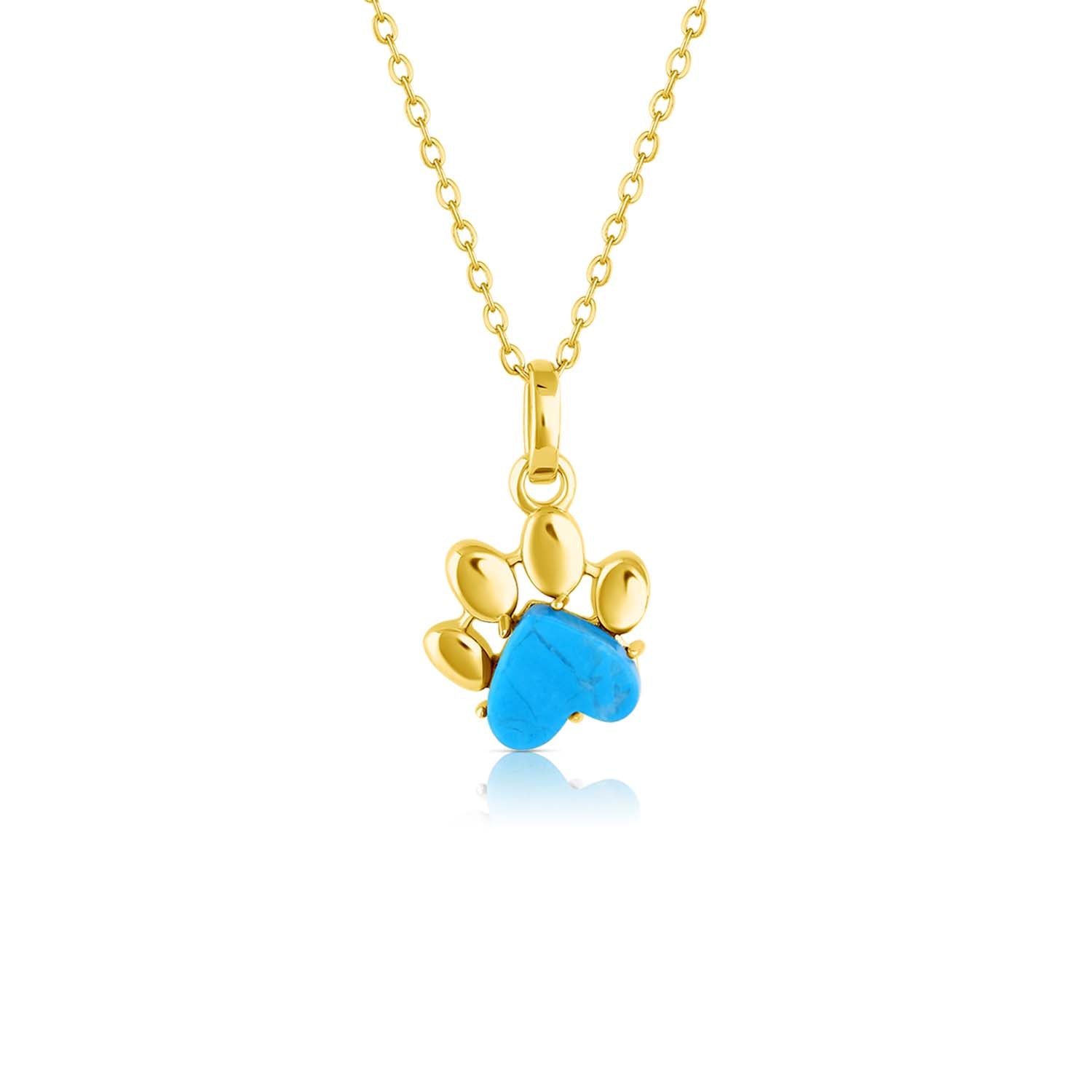 Pet Paw Charm Necklace in heart shaped turquoise gemstone. Best gift for pet moms and pet lovers. Made by Born to Rock Jewelry