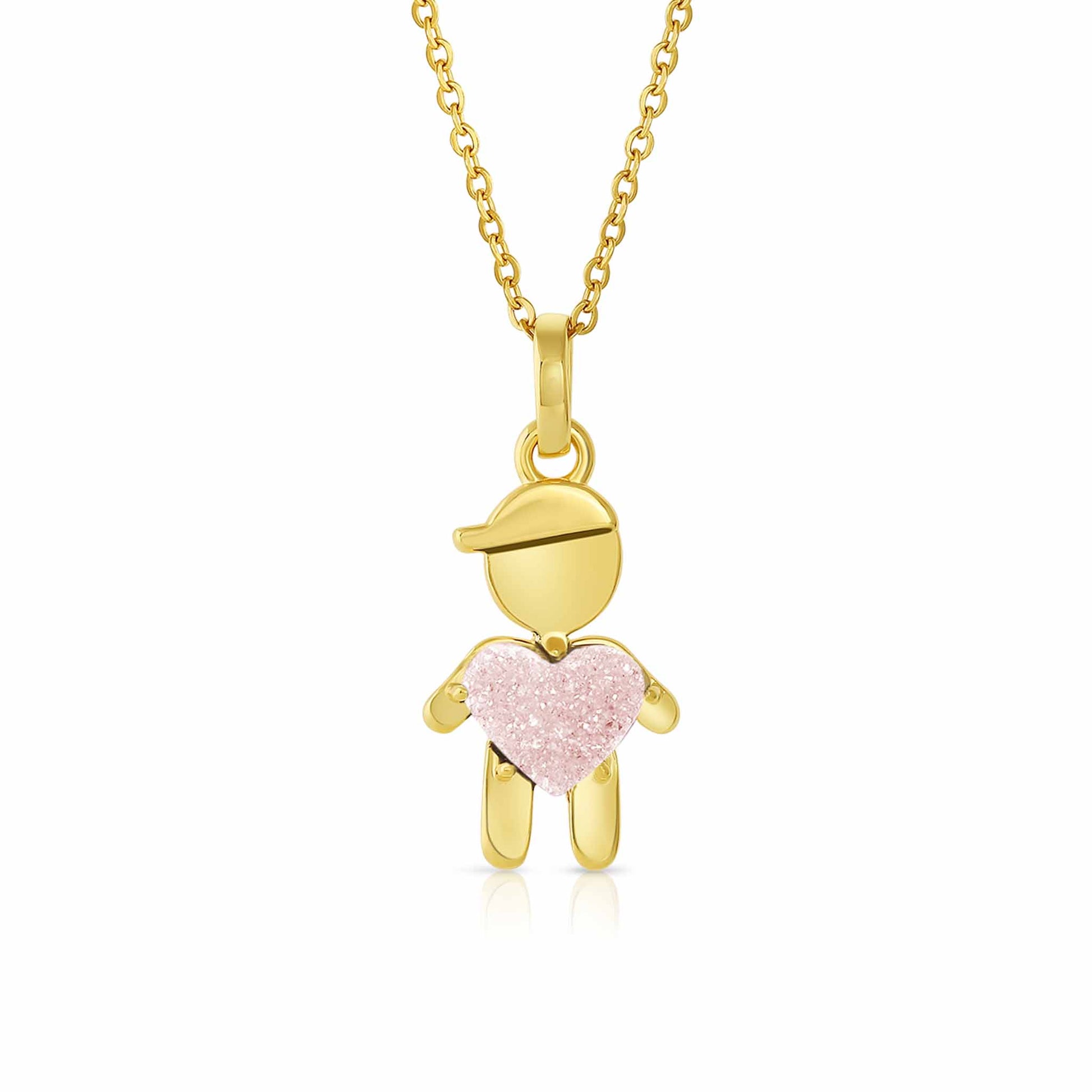 APRIL Birthstone yellow Gold little boy Necklace in  Quartz Crystal-Born to Rock Jewelry - One-of-a-kind birthstone jewelry collection. This unique & meaningful birthstone charm necklace is the perfect gift for yourself, Mother's Day, Valentine's Day, baby shower, Christmas & birthdays. A personalized gift idea for every mom, mom-to-be, grandma, bride, bridesmaid, daughter, wife, mother-in-law & loved one.