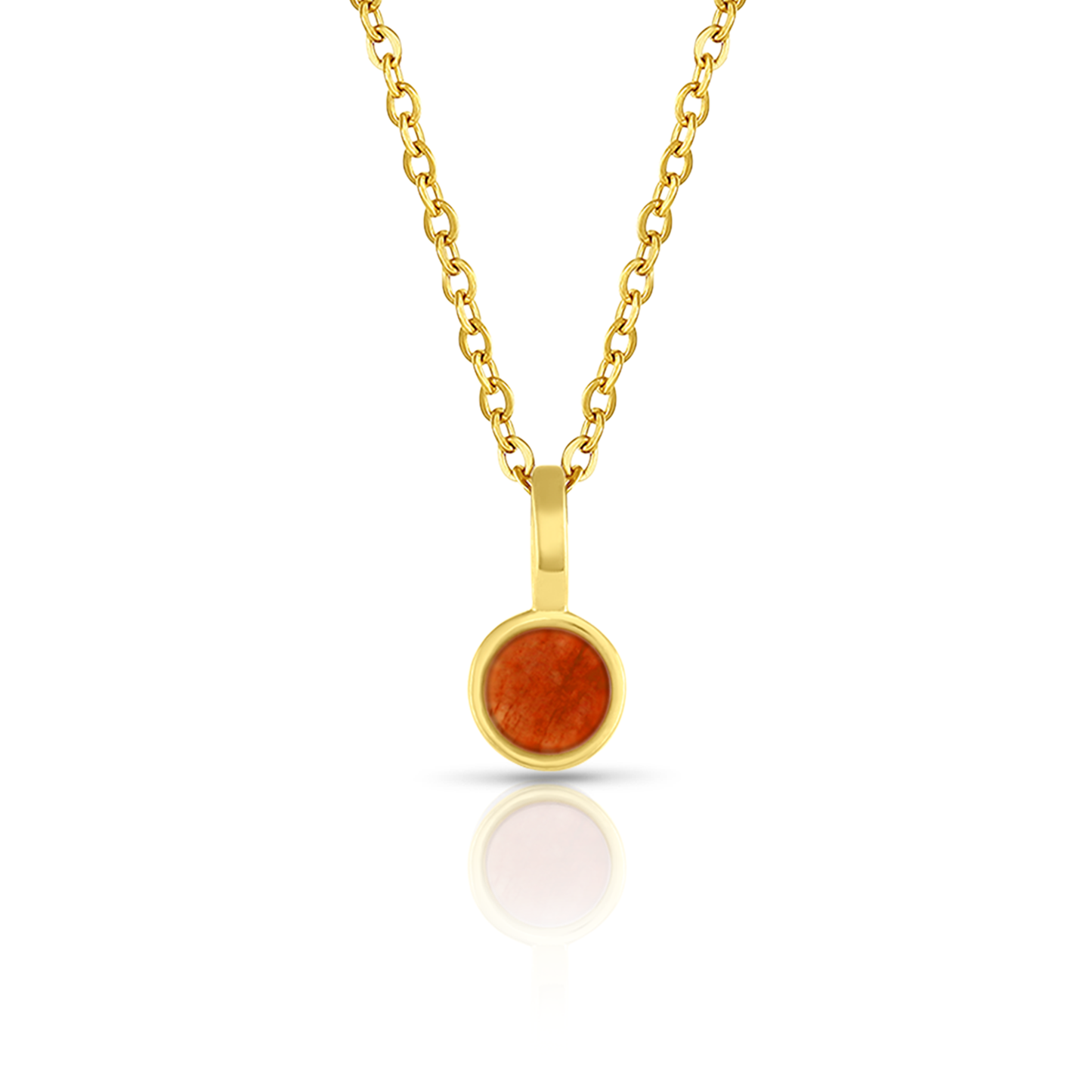 5mm Round Charm Yellow Gold plated Necklace in Orange Round Natural Feldspar Gemstone made by Born to Rock Jewelry