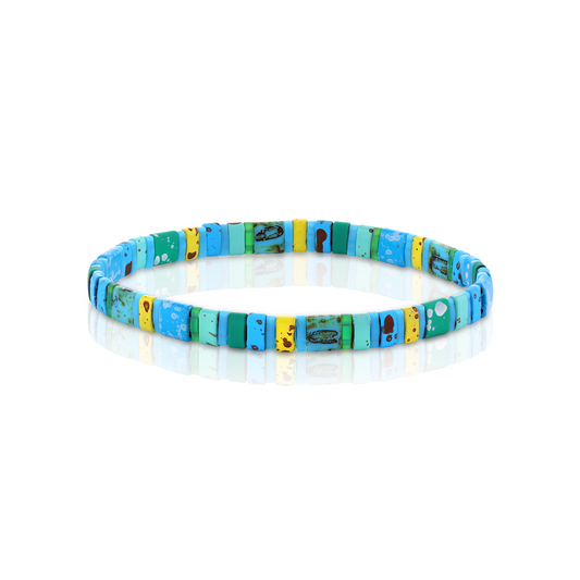 Colored tila beads stretch handmade bracelets made by Born to Rock Jewelry. Surf and sports inspired jewelry brand. A family-owned business that rocks! Based in San Diego California.