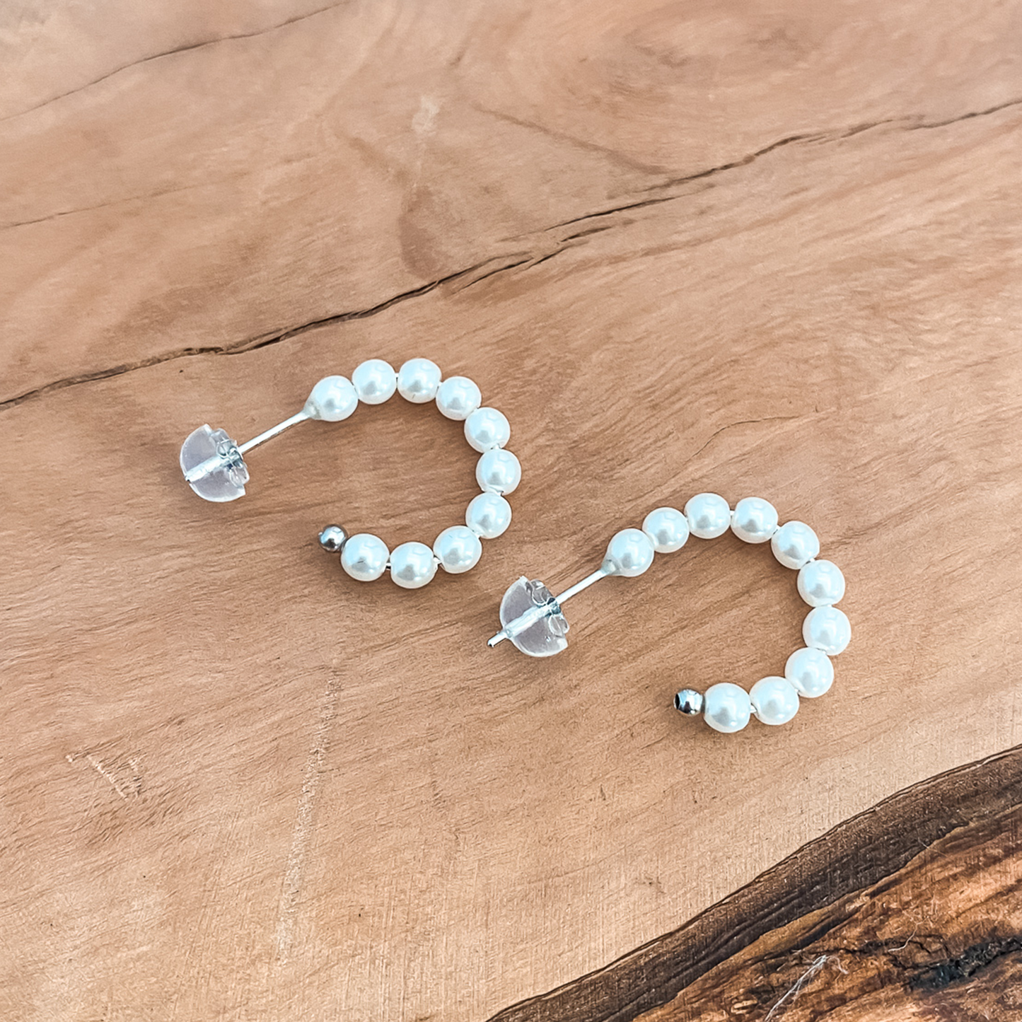 Silver Pearl Hoop Earrings