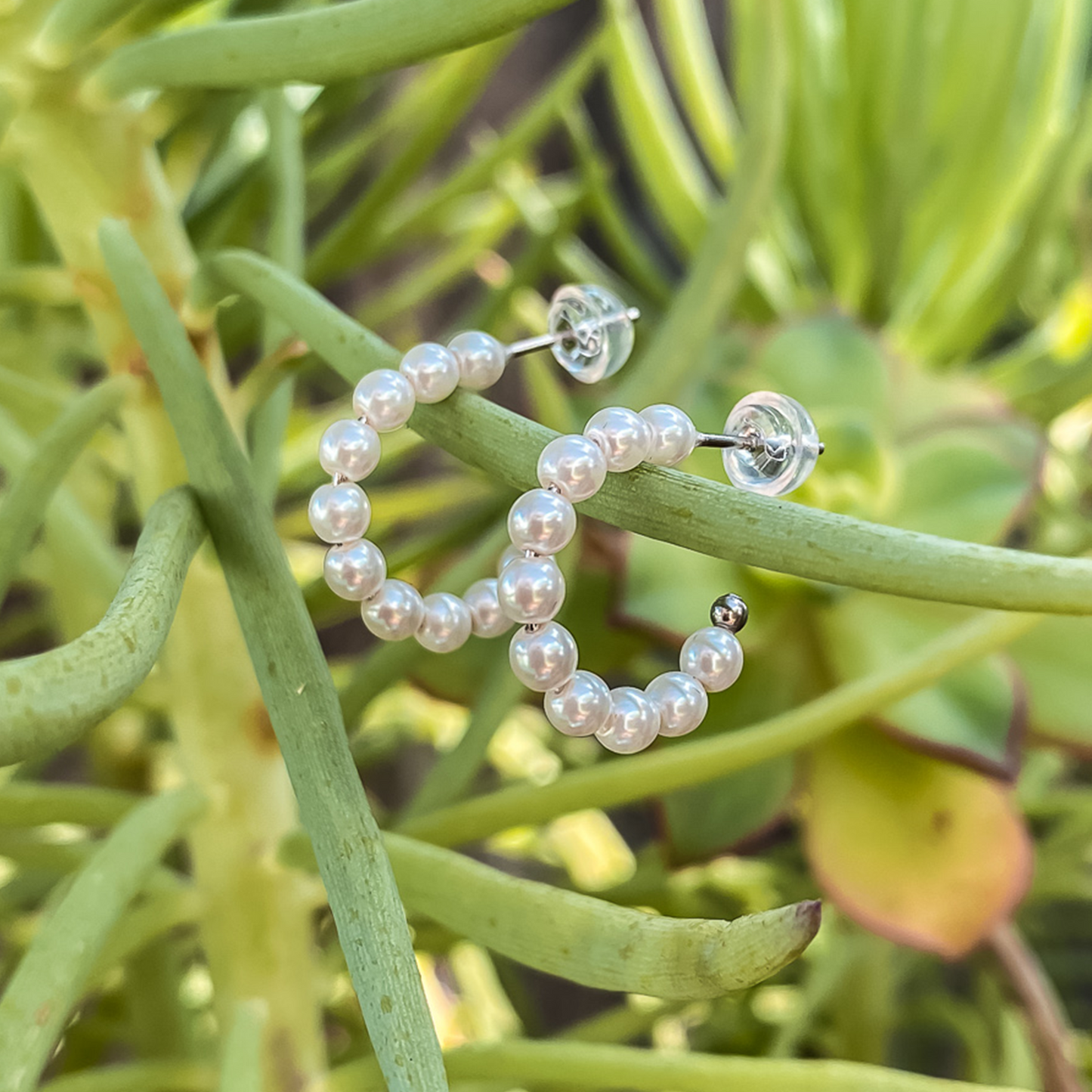 Silver Pearl Hoop Earrings