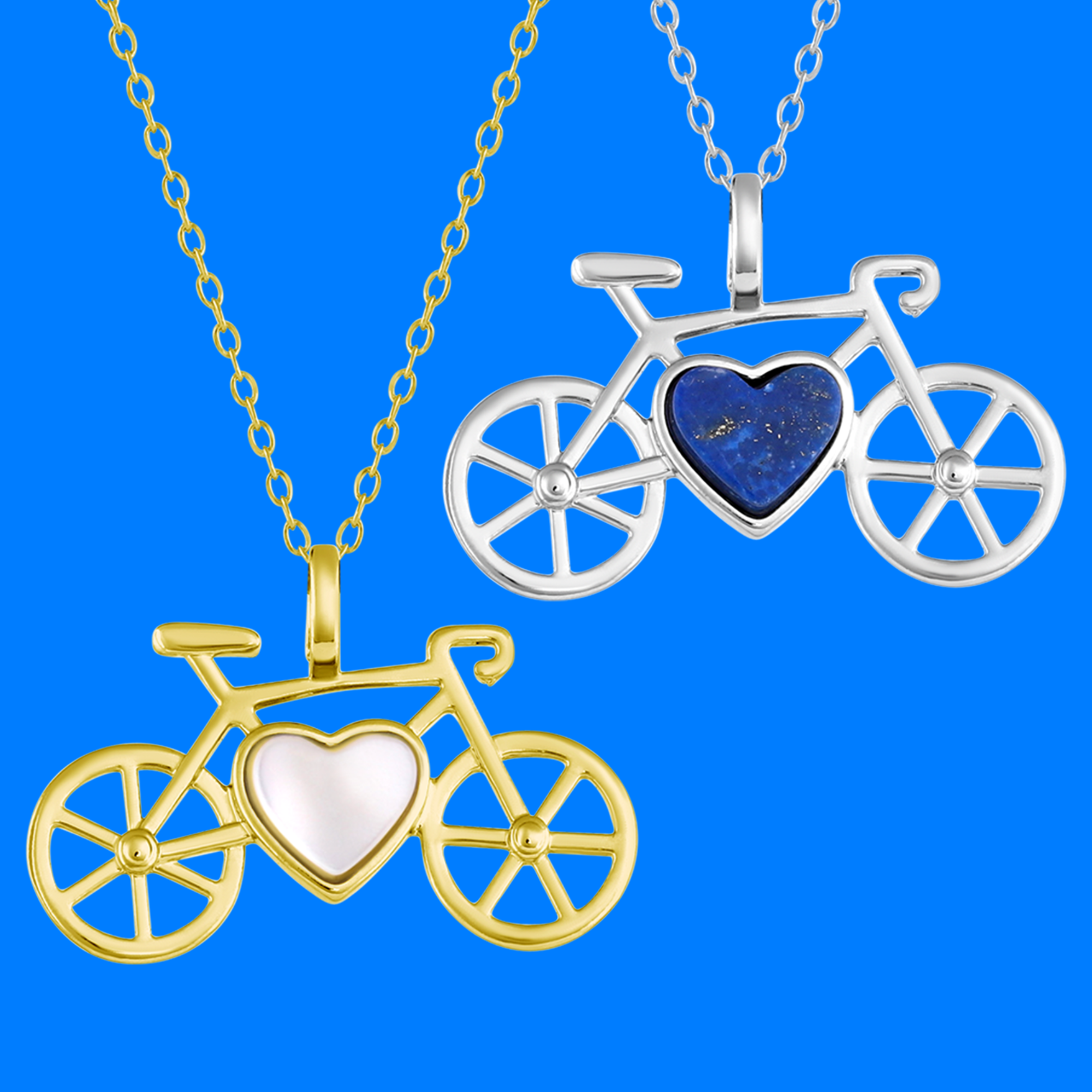 Bike Gold Pendant Necklace in Pearl