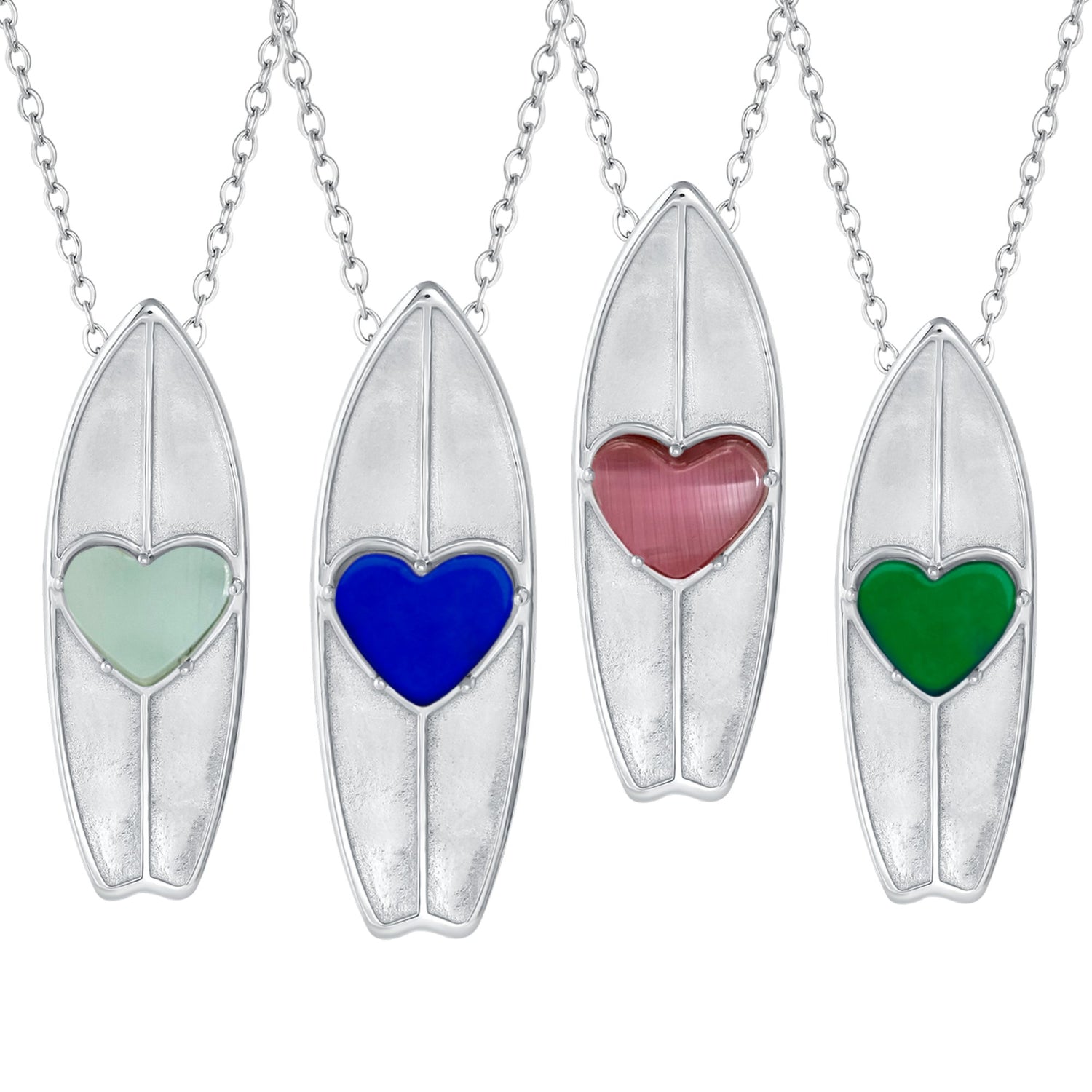surfboard pendant necklace with a heart shaped birthstone - Surf Jewelry
