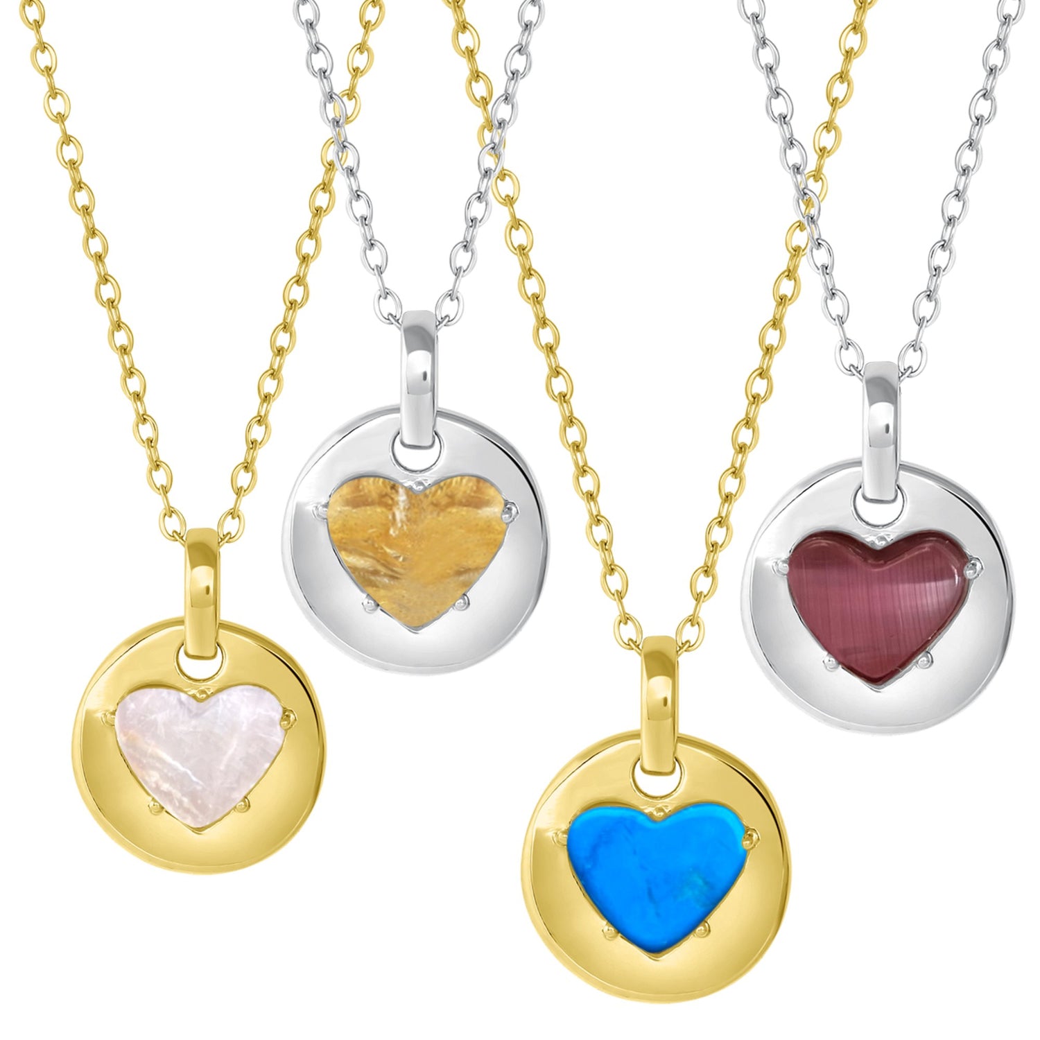 Round Medallion Necklaces with a heart shaped birthstone jewelry