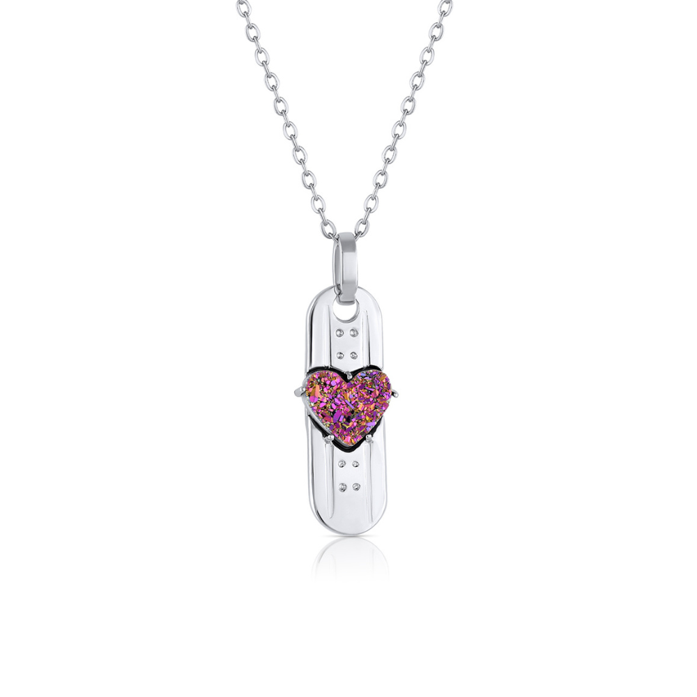 Skateboard Charm Necklace in Multicolor Druzy