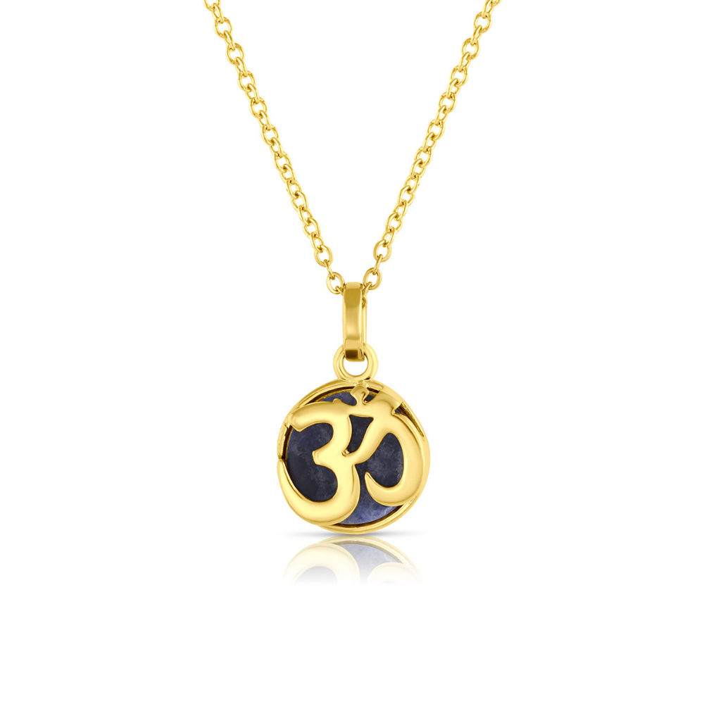 Yoga OM Gold Charm Necklace in Sodalite