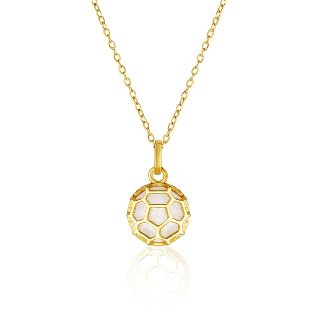 Gold necklace with a soccer ball pendant on a white background