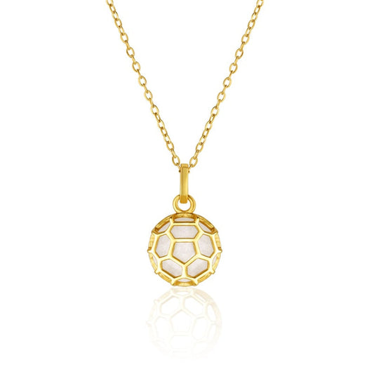 Gold necklace with a soccer ball pendant on a white background