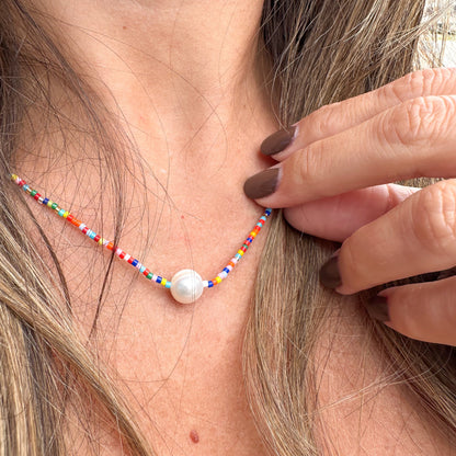 Skittles Beaded One Pearl Necklace