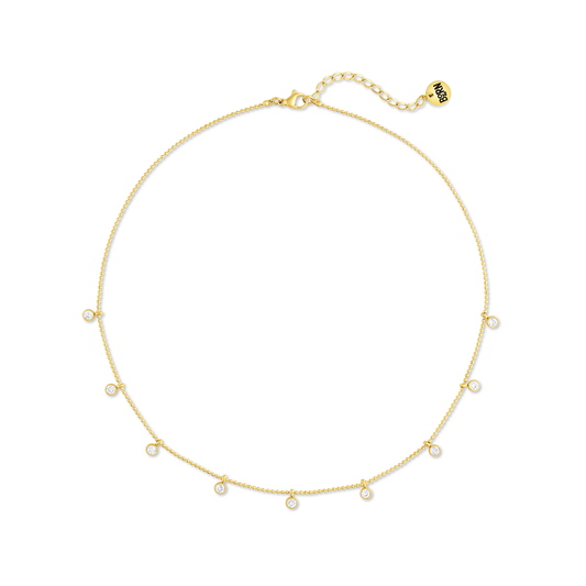 14kt yellow gold filled crystal charms necklace. The perfect gift for mother's day, valentine's day, mom, grandma, wife, daughter, girlfriend. Shop online at borntorockjewelry.com. Family-owned surf jewelry business, based in San Diego, California.
