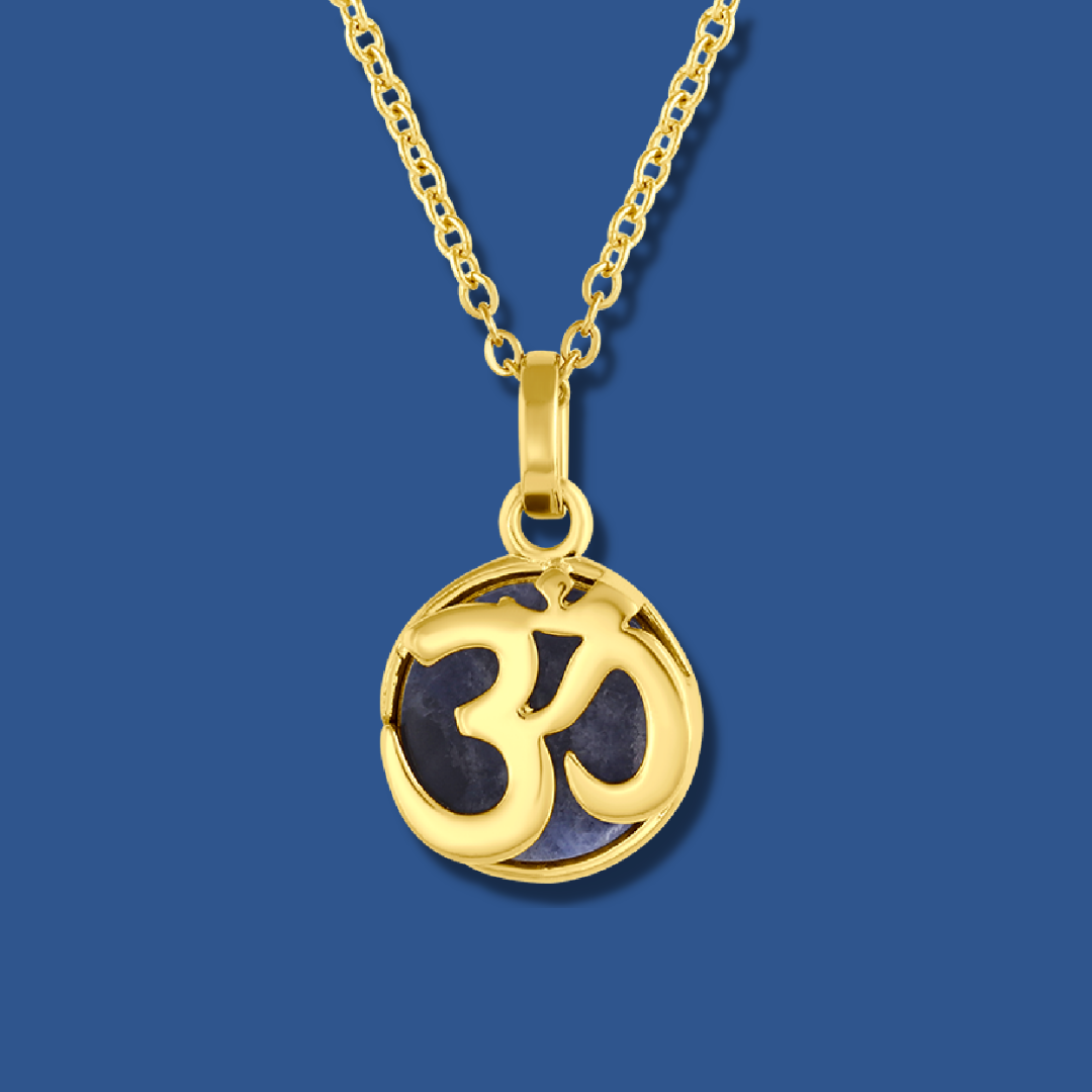 Yoga OM Gold Charm Necklace in Sodalite