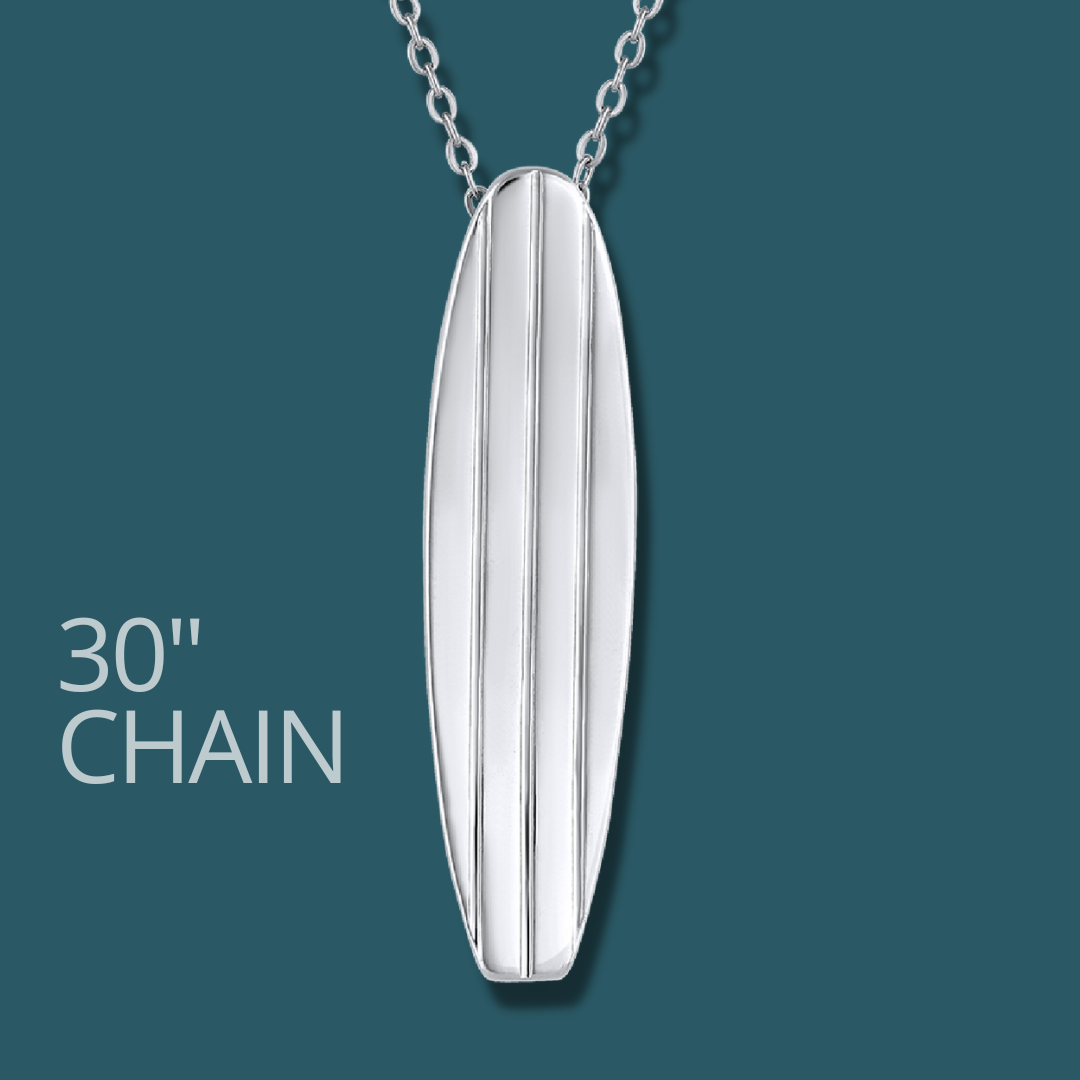 Longboard Surfboard Charm Necklace - 30" Chain