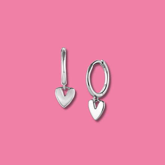 Silver Heart Hoops