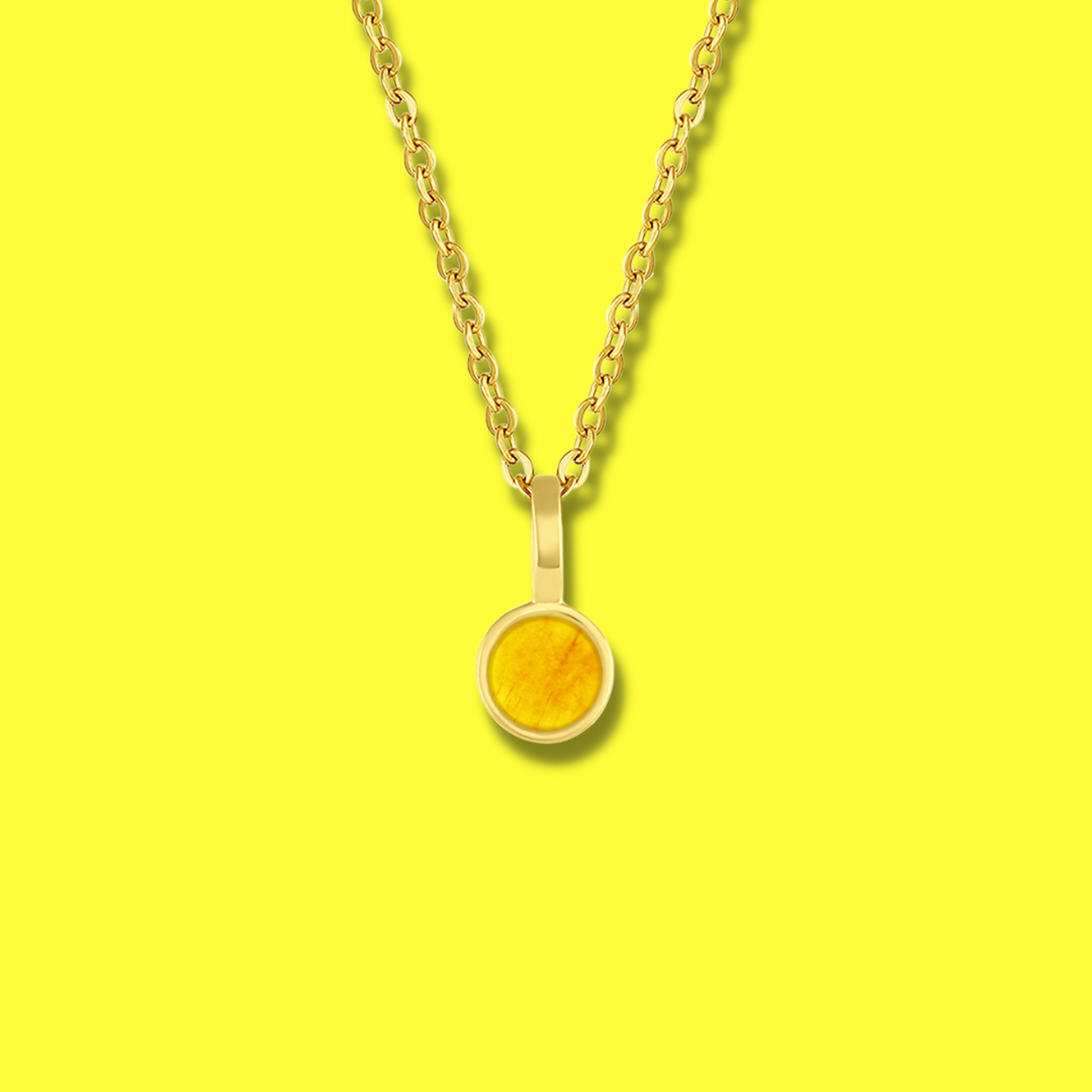 5mm Round Charm Yellow Gold plated Necklace in Yellow Round Natural Feldspar Gemstone made by Born to Rock Jewelry