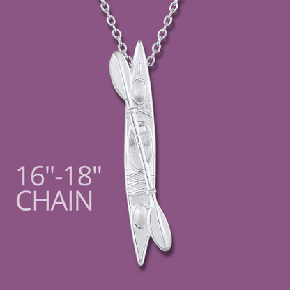 Silver Kayak Pendant Necklace made by Born to Rock Jewelry. Based in San Diego, California.  