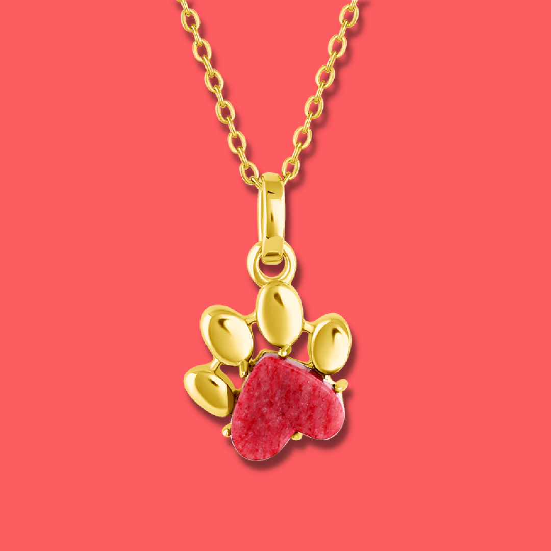 Pet Paw Charm Necklace in heart shaped gemstone. Best gift for pet moms and pet lovers. Made by Born to Rock Jewelry