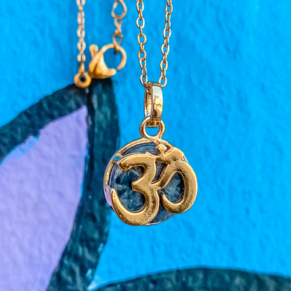 Om Yoga necklace with the third chakra gemstone crystal, Blue Crystal, sodalite made by Born to Rock Jewelry