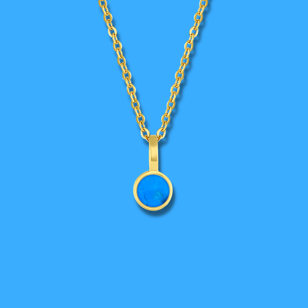 5mm Round Charm Yellow Gold plated Necklace in blue turquoise Round Natural Howlite Gemstone made by Born to Rock Jewelry