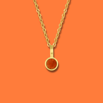 5mm Round Charm Yellow Gold plated Necklace in Orange Round Natural Feldspar Gemstone made by Born to Rock Jewelry