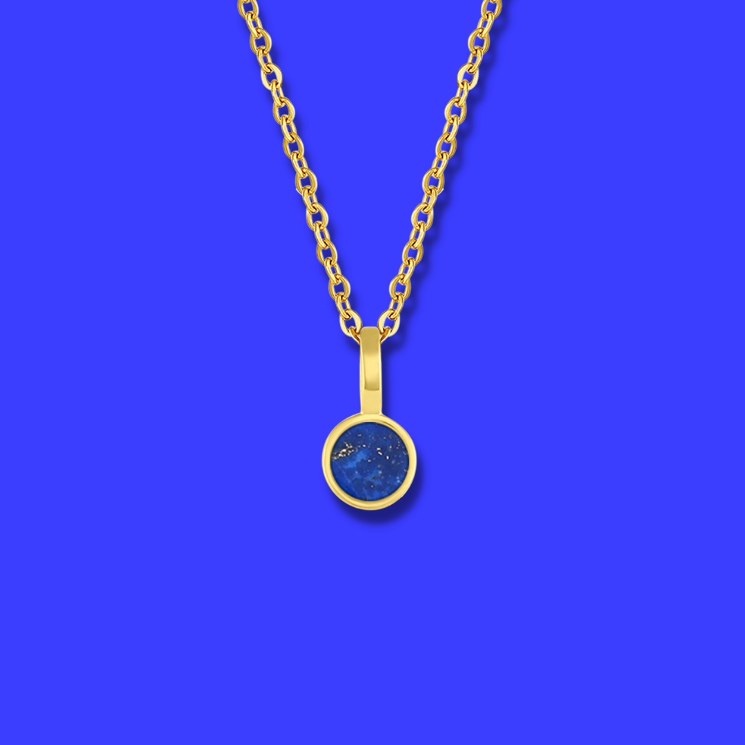 5mm Round Charm Yellow Gold plated Necklace in Royal Blue Round Natural Lapis Lazuli Gemstone made by Born to Rock Jewelry