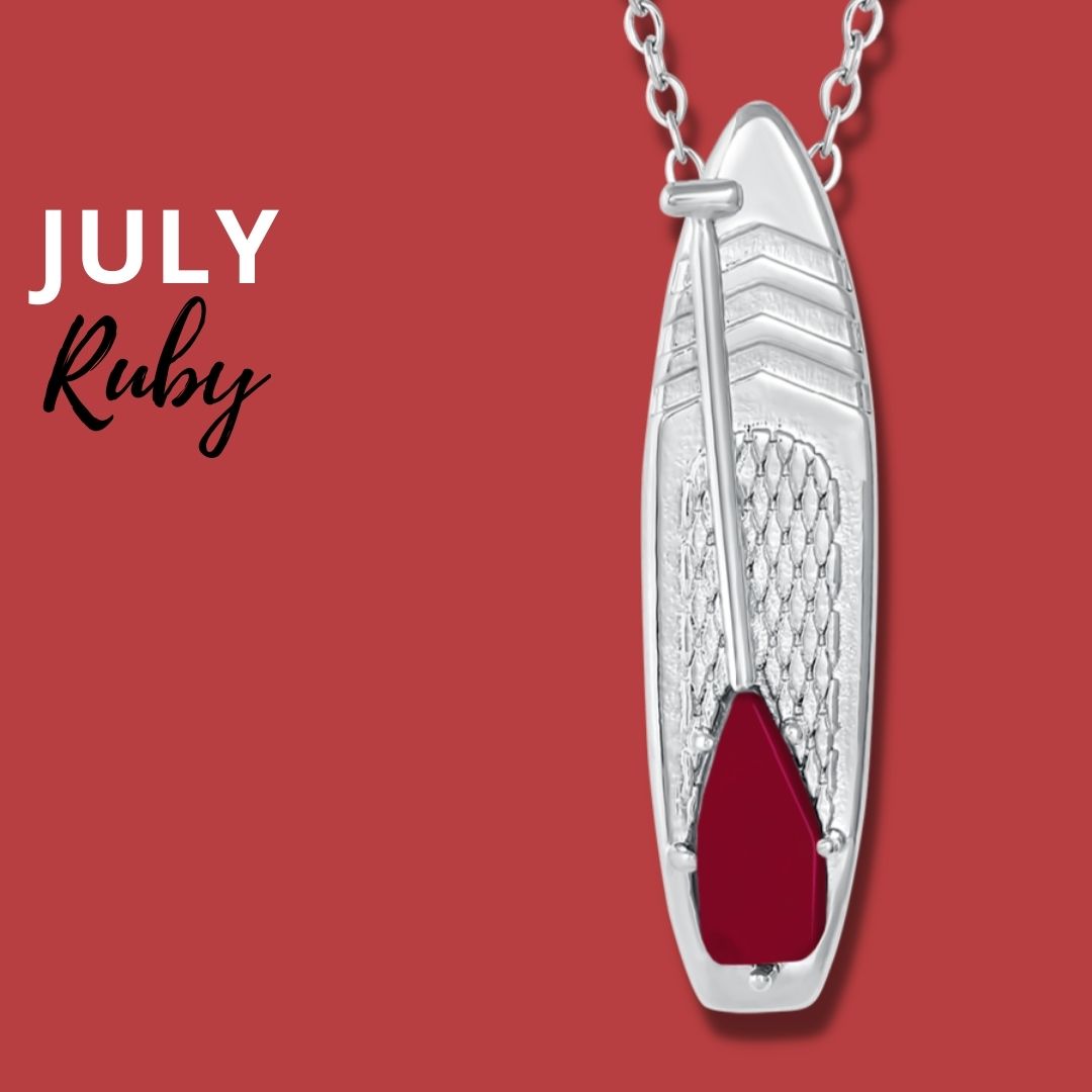 Looking for places to buy or rent a paddle board? This stand up paddle board pendant will be the best and highest performance SUP you'll ever find. Take your paddle board with you, even when you're not surfing, racing or touring. Shop July's birthstone SUP jewelry online or at a surf shop near you.