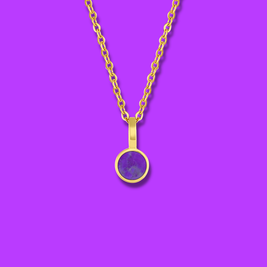 5mm Round Charm Yellow Gold plated Necklace in purple Round Natural Howlite Gemstone made by Born to Rock Jewelry