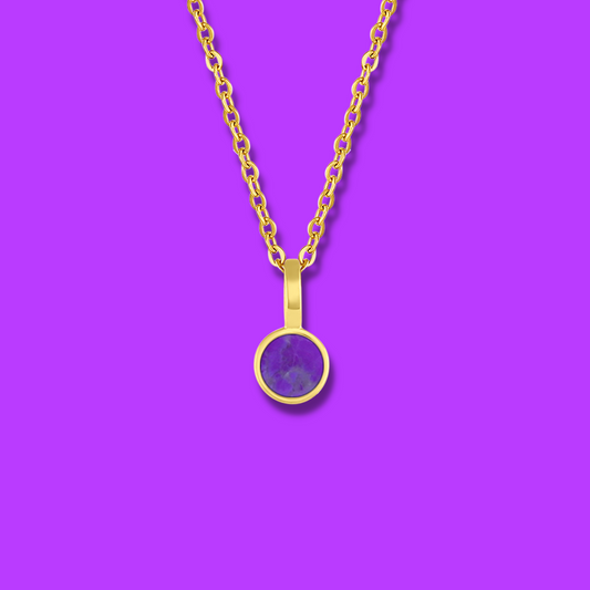 5mm Round Charm Yellow Gold plated Necklace in purple Round Natural Howlite Gemstone made by Born to Rock Jewelry