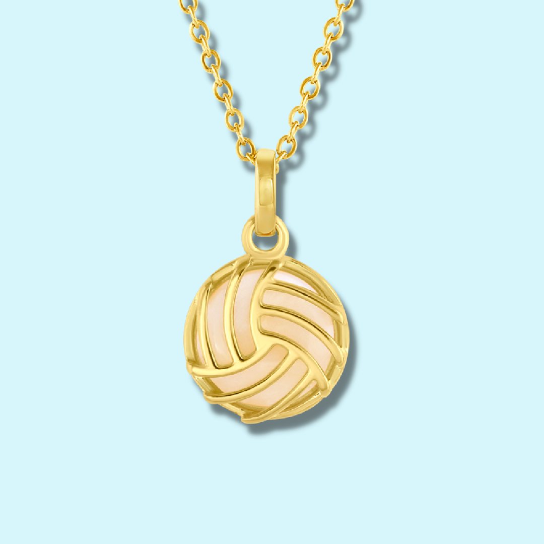 Volleyball Gold Charm Necklace in Pearl
