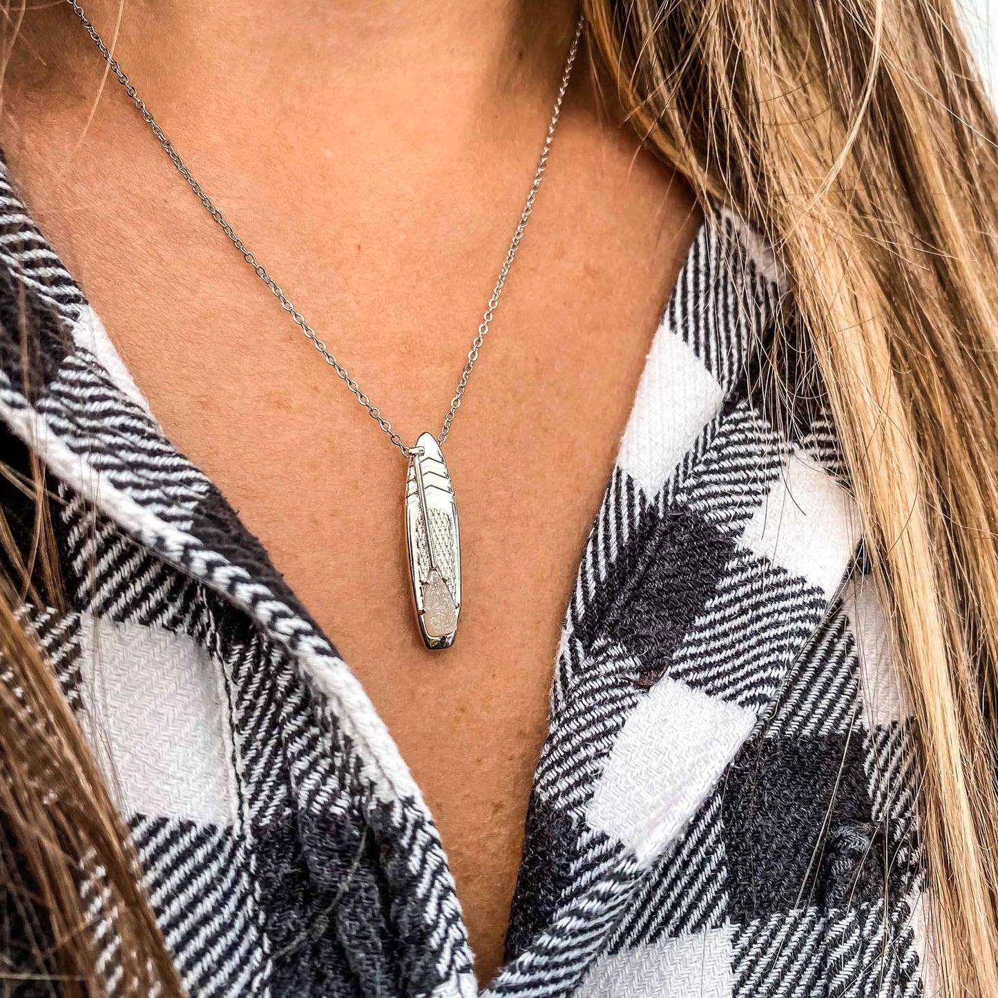 APRIL Birthstone SUP jewelry Necklace in  Quartz Crystal-Born to Rock Jewelry - Looking for places to buy or rent a paddle board? This stand up paddle board pendant will be the best and highest performance SUP you'll ever find. Take your paddle board with you, even when you're not surfing, racing or touring. Shop April's birthstone SUP jewelry online or at a surf shop near you.