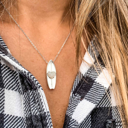 APRIL Birthstone Surf jewelry Necklace in  Quartz Crystal-Born to Rock Jewelry - What's the surf forecast for today? While Surfline helps with the swell, wind & wave forecasts we help you show off your passion for surfing. Whether you're surfing or just checking the waves at Pipeline, take your surfboard, always. Shop the April birthstone surf jewelry online or at a surf shop near you.