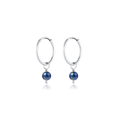 BORN TO ROCK® Jewelry | Sterling Silver Lapis Lazuli Charm Hoop Earrings | Discover our beautiful collection of hoop earrings at borntorockjewelry.com.  Shop Sterling silver or gold plated hoop earrings, earrings with natural gemstones beads, charm hoops and stud earrings. A personalized gift idea for every mom, grandma, bride, bridesmaid, daughter, wife, mother-in-law & loved one. 