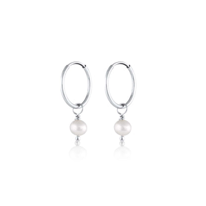 BORN TO ROCK® Jewelry | Sterling Silver Freshwater pearl Charm Hoop Earrings | Discover our beautiful collection of hoop earrings at borntorockjewelry.com.  Shop Sterling silver or gold plated hoop earrings, earrings with natural gemstones beads, charm hoops and stud earrings. A personalized gift idea for every mom, grandma, bride, bridesmaid, daughter, wife, mother-in-law & loved one. 