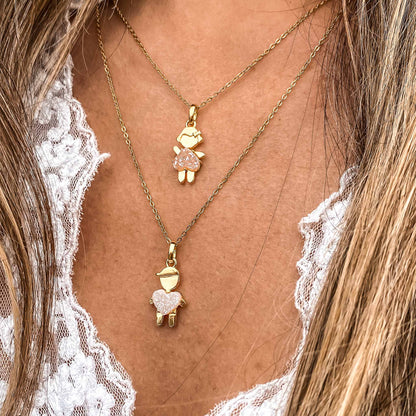 APRIL Birthstone yellow Gold little boy Necklace in  Quartz Crystal-Born to Rock Jewelry - One-of-a-kind birthstone jewelry collection. This unique & meaningful birthstone charm necklace is the perfect gift for yourself, Mother's Day, Valentine's Day, baby shower, Christmas & birthdays. A personalized gift idea for every mom, mom-to-be, grandma, bride, bridesmaid, daughter, wife, mother-in-law & loved one.