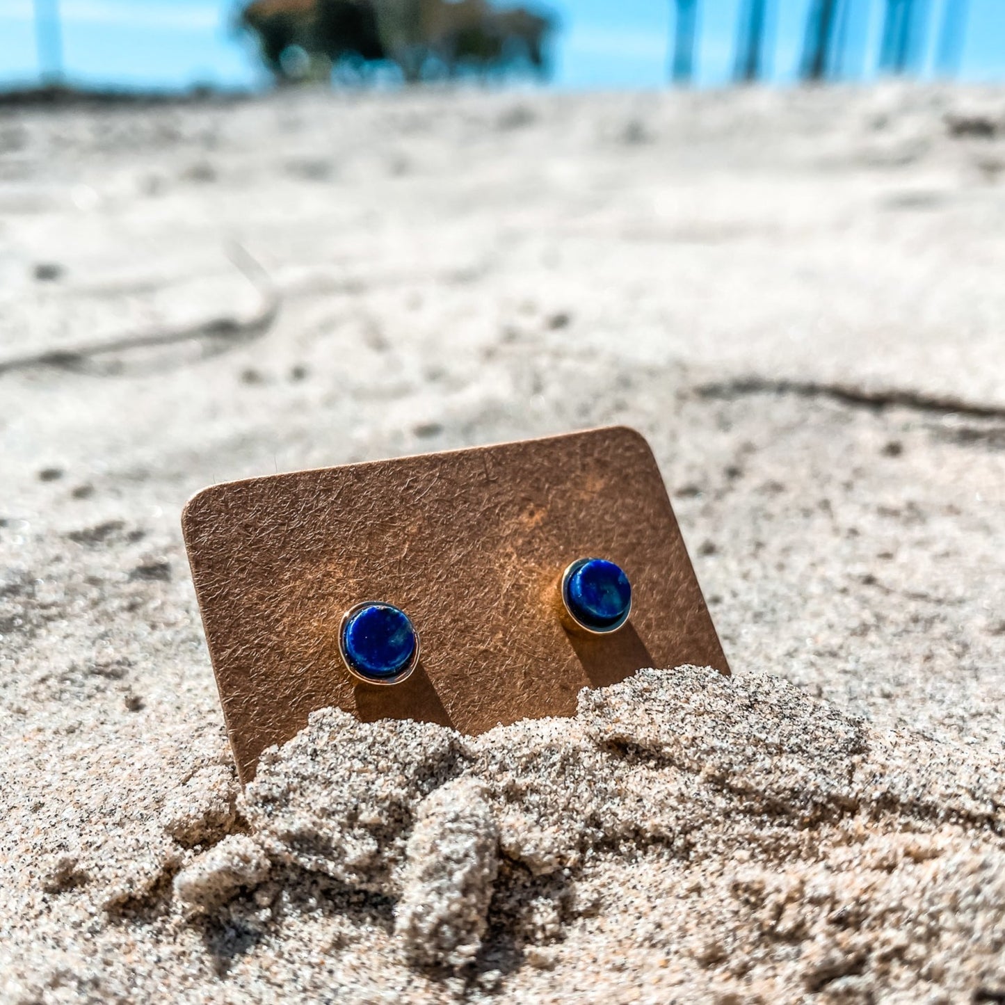 5mm Yellow Gold Plated Round Stud Earrings in Royal Blue Lapis Lazuli Gemstone made By Born To Rock. Online Jewelry store Based in San Diego California