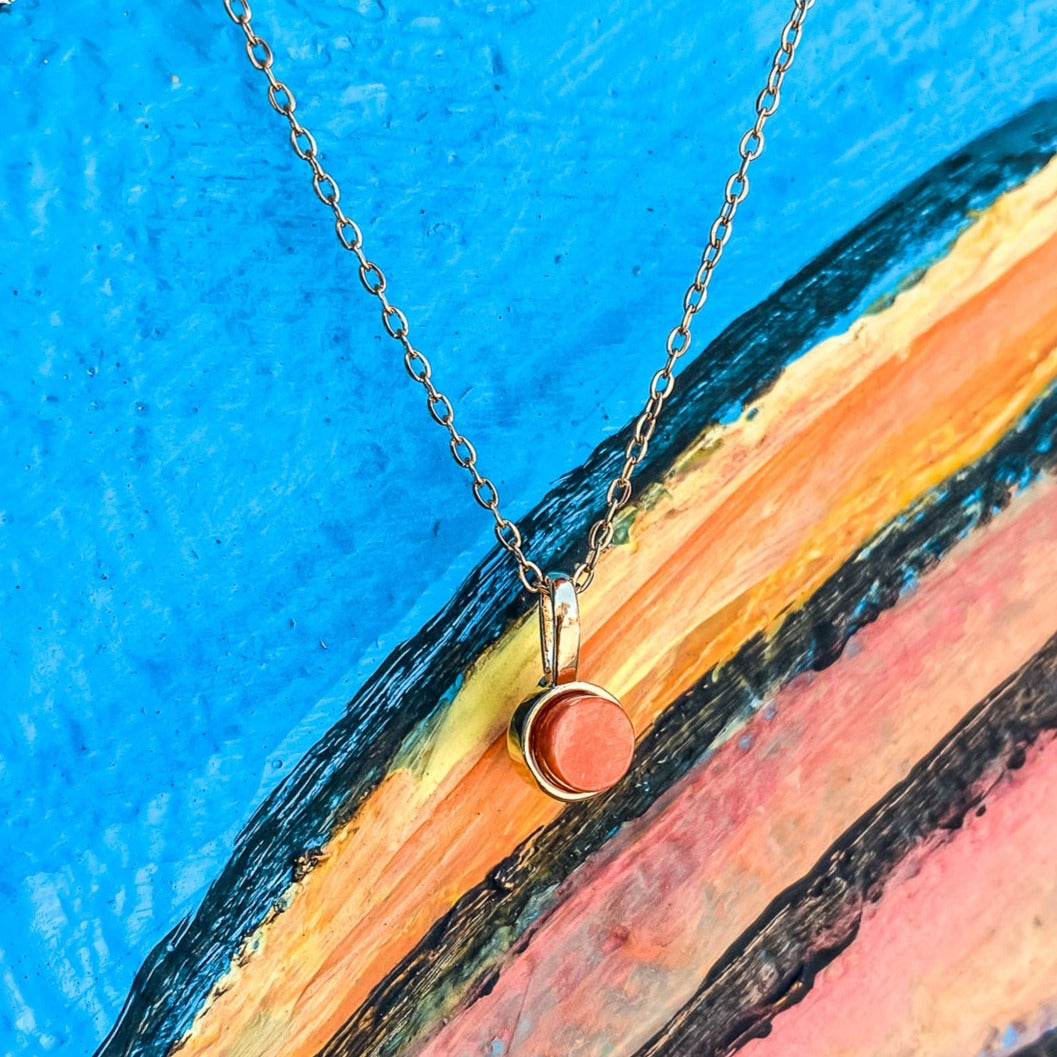 5mm Round Charm Yellow Gold plated Necklace in Orange Round Natural Feldspar Gemstone made by Born to Rock Jewelry